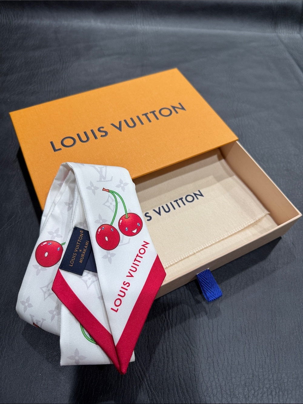 Louis Vuitton x Murakami Cerises Cherry White Bandeau Silk Scarf- NIB